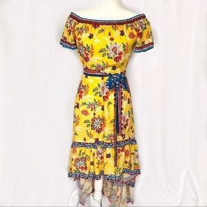 Flying Tomato Floral Boho High Low Off The Shoulder Dress Yellow Blue Medium